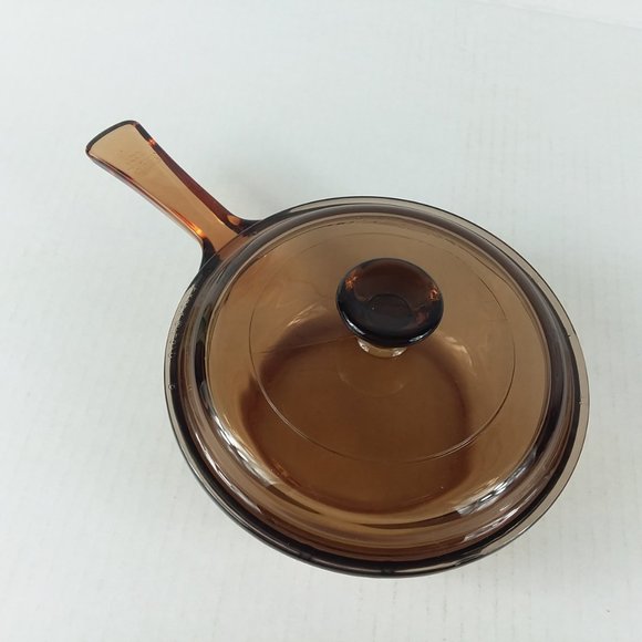 Vision Corning Ware .5L Amber Glass Sauce Pot Pan Pyrex Lid USA - Picture 3 of 11